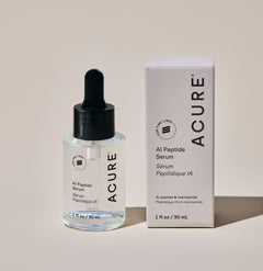 Acure AI Peptide Serum bottle and packaging on a neutral background
