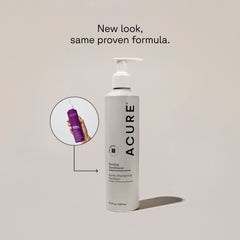 A pump bottle of ACURE Bonding Conditioner next to a circle displaying old packaging and a text calling out: New look, same proven formula