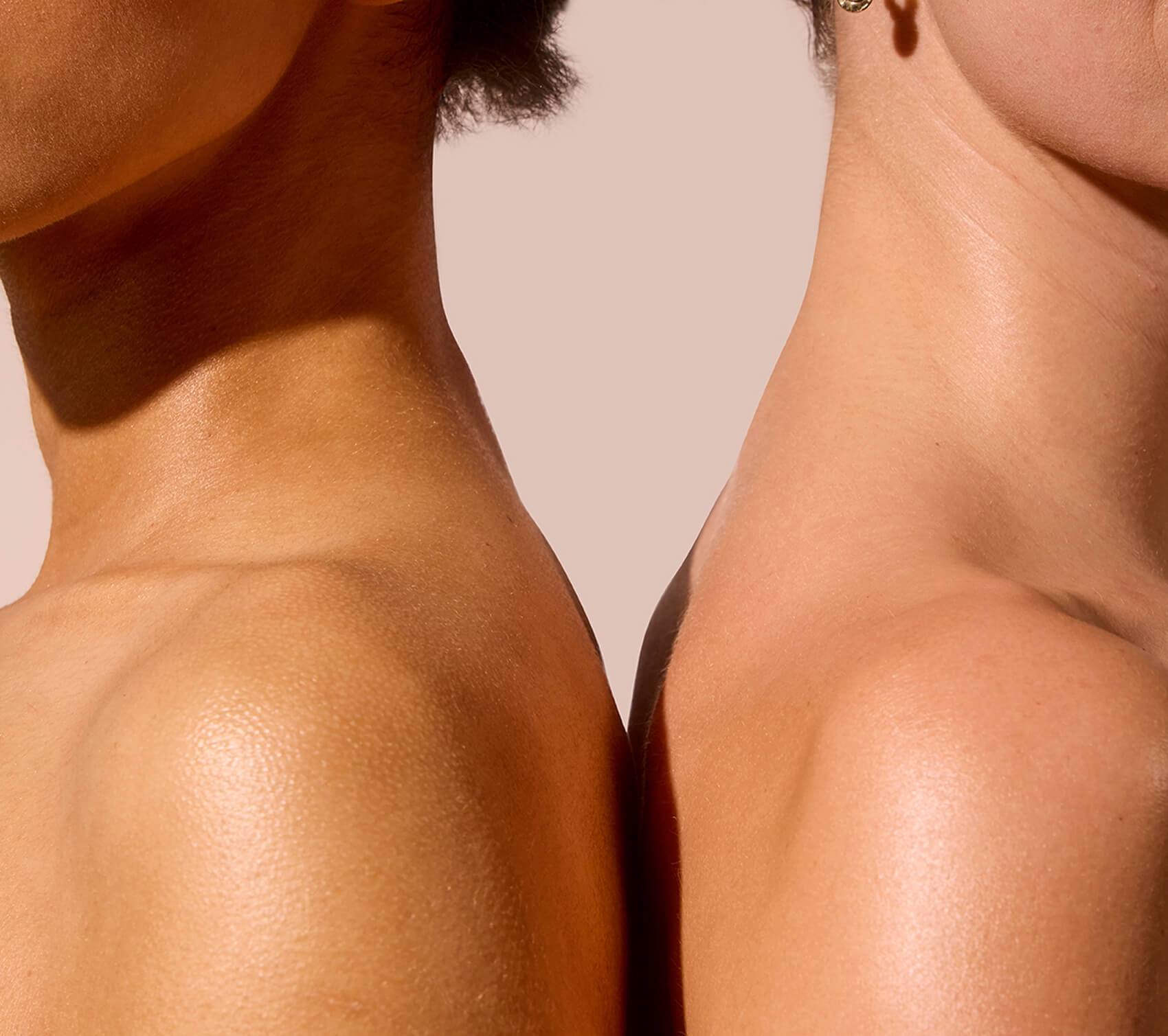 CLose-up of skin of two persons focusing on Eczema skin transformation with Acure’s clean, cruelty-free lotion – soothe redness & dryness