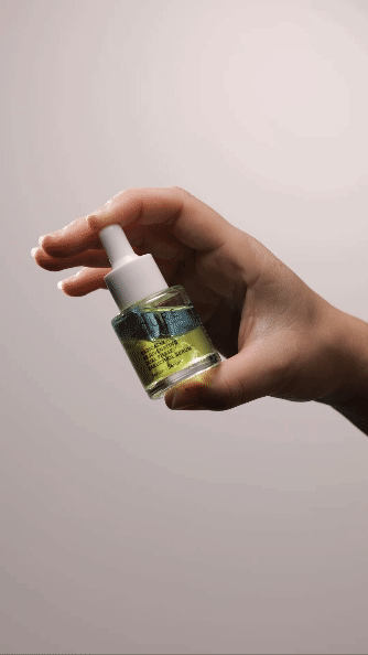 Video of a hand holding and shaking Radically rejuvenating Dual phase backuchiol serum
