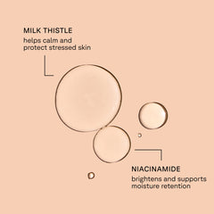 Illustration of milk thistle and niacinamide with text on a beige background