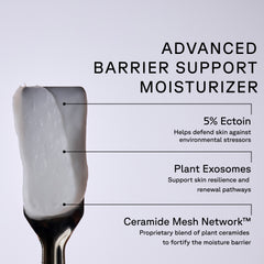Advanced barrier support moisturizer with a spatula on a light gray background