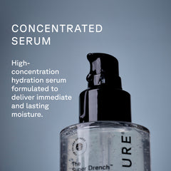 High-concentration hydration serum bottle with text on a blue background