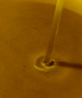 Close-up of a regenerative avocado oil being poured into a container.